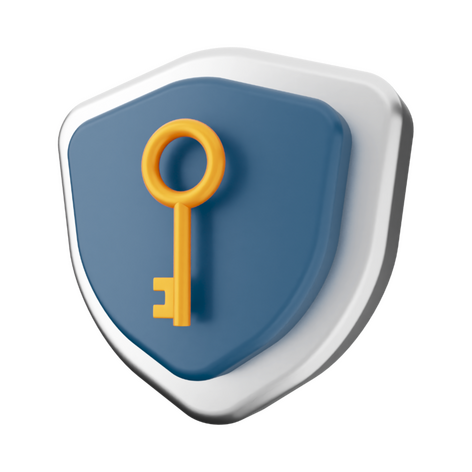 Key and Shield A 3D graphic with a key on a shield